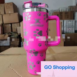 Wholesale New 40Oz Handle Footprints Car Cup Stainless Steel 304 Vacuum Cups with Straw Car Cold-Keeping Ice Cream Cups