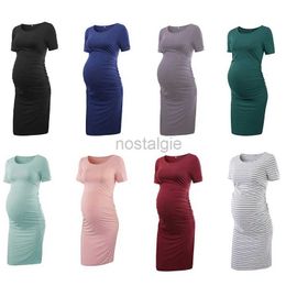 Maternity Dresses Maternity Dresses Women Side Ruched Pregnany Dress Bodycon Pregnant Clothes Casual Mama Short Sleeve Wrap Baby Showers 24412