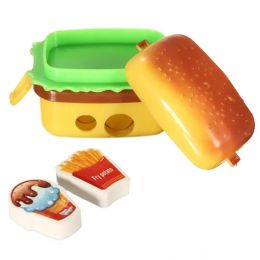 1set Funny Cute Hamburger Pencil Sharpener with Two Rubbers Erasers Student Stationery Sharpeners