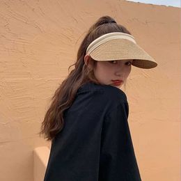 Visors Wide Brim Hats Bucket Hats 2021 hot sale Baseball cap Summer lady Empty Top Sun Visor Hat Summer straw Wide Brim Sun Caps UV Protection Hat 240412