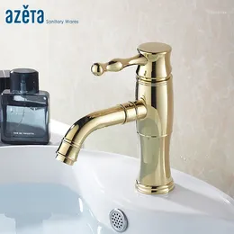 Bathroom Sink Faucets Azeta Basin Faucet 360 Degree Rotate Mixer Tap Golden Brass Single Handle Washbasin AT8106G
