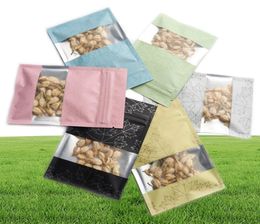 100pcs/lot Food Bag Transparent Window Aminum Foil Bag Flat Bottom Metallic Mylar Black Zip Bag7221311