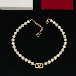 Gold Color Women Designer Necklace Bracelet Earrings White Pearls Luxury Pendant Necklace Classic Bracelets Hollow V Letter Sets Trendy Jewelry