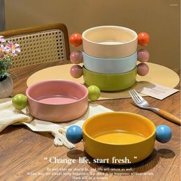 Dinnerware Sets Creative Contrast Salad Ceramic Ears Handle Bowl Microwave Oven Baking Rice