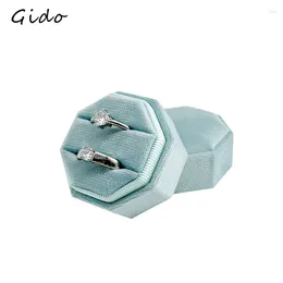 Jewelry Pouches Wedding Ring Packaging Box Ear Studs Holder Velvet Engagement Couple Valentine Gift Double Rings Storage Display Case