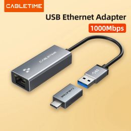 Cards CABLETIME USB Ethernet Adapter 1000Mbps USB 3.0 2.0 LAN RJ45 Adapter for Laptop Nintendo Switch Macbook Air USB LAN C358