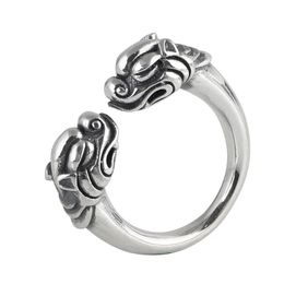 Real Silver Retro Double Heads Divine Beast Ring For Man Woman S925 Sterling Lion heads Rings Fine Jewelry240412