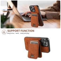 Leather 2 in 1 Detachable Card Holder Magnetic MagSafe Phone Case For iPhone 12 12 14 15 Pro Max SamsungS22 Plus S23 Ultra Cover