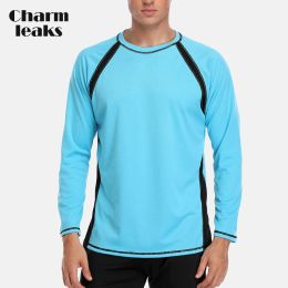 Suits Charmleaks Men Rashguard Dryfit Long Sleeve Shirts Male Loose Fit Running Shirt Rash Guard Top UPF 50+ Breathable Beach Wear