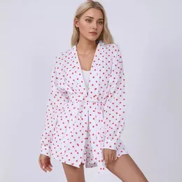 Home Clothing Spring Love Print Comfortable Soft Long Sleeved Shorts Pajama Set Furnishings For Women