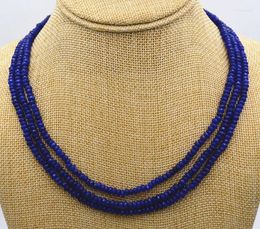 Choker NATURAL 3 Rows 2X4mm FACETED DARK Blue BEADS NECKLACE