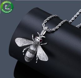 Iced Out Pendant Hip Hop Jewellery Micropave Simulated Diamond CZ Bling Bee Pendant Necklace with Rope Chain for Men Luxury Designer4651237