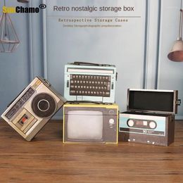 Decorative Figurines Creative Nostalgic Camera Radio Portable Suitcase Model Wooden Storage Box Retro Jewellery Sundries Container Home