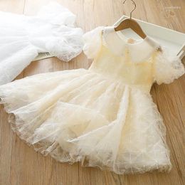 Girl Dresses Girls Dress 2024 Summer White Flower Wedding Piano Host Evening