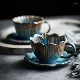 Cups Saucers Kiln Glazed Ceramic Coffee Cup And Saucer Set Household Flower Tea Milk Latte Afternoon Creative Leaf