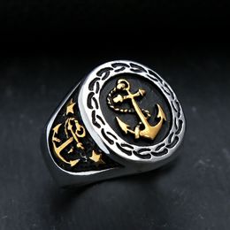 Fashion 14K Gold Anchor Ring Vintage Punk Biker Rings For Men Unique Amulet Jewellery Gifts