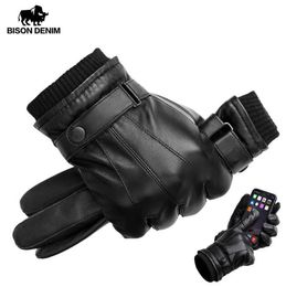 BISON DENIM Men039s Genuine Leather Gloves Touch Screen Gloves for Men Winter Warm Mittens Full Finger handschuhe Plus Velvet S4148651