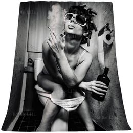 Sexy Girl Toilet Smoking Black And White Art Picture A Flannel Blanket For All Seasons