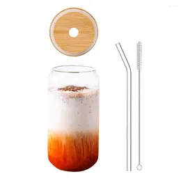 Wine Glasses 500ml Glass Mug Transparent Water Cup With Bamboo Wood Lid Cola And Straw Set Juice Beer Milk Cups