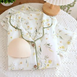 Women's Sleepwear Fresh Floral Chest Pad Pyjamas Sets Women Cotton Spring Simple Sweet Long Sleeve Pyjamas