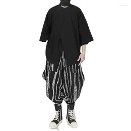 Men's Pants 2024 Stripe Casual Cropped Trousers For Men Summer Thin Wide-Leg Yamamoto Style Trendy Loose Bloomers