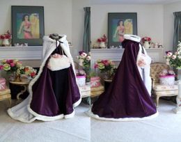 Custom Made New Trending Purple White Ivory Long Winter Bridal Capes Wedding Cloak Faux Fur Winter Wedding Warm Bridal Cloaks1741053