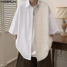 Men's Casual Shirts INCERUN Tops 2024 Korean Style Men Tassel Jacquard Patchwork Shoulder Down Well Fitting Short Sleeved Blouse S-5XL
