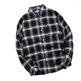 Men's Casual Shirts Man Clothes Shirt Daily Formal Dress Tops Long Sleeve Retro Plaid Baggy Band Collar For