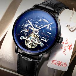 Wristwatches AILANG Automatic Mechanical Clock Men Watch 2024 Fashion Skeleton Dial Design Tourbillon Luminous Waterproof Reloj