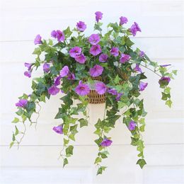 Decorative Flowers 65.5cm Multicolor Fake Silk Morning Glory Vine Home Wall Garland Artificial Flower Hanging Simulation Plant Garden Decor