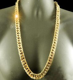 24K Real YELLOW GOLD FINISH SOLID HEAVY 11MM XL MIAMI CUBAN CURN LINK NECKLACE CHAIN Packaged Unconditional Lif9120959