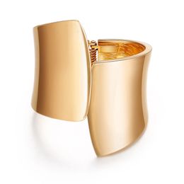 Indian Style Cuff Bangles Asymmetric Shape Polished Gold Colour Wide Irregular Alloy Bangle Jewellery 1PCS