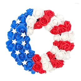 Decorative Flowers Patriotics Wreath 7.4 RedWhiteBlue Roses Memorials Day Pride Garlands Front Door White And Blue