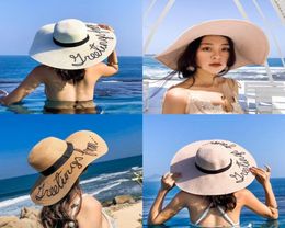 Summer Wide Big Brim Sun Hats Letters floppy Straw Hats For Women UV Protection Panama Beach Hats Ladies chapeau9004109