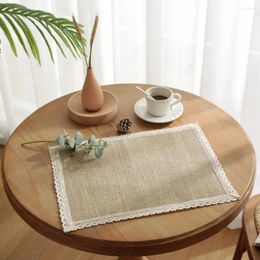 Table Mats Retro Placemats Natural Cotton Linen Rectangle Woven Tableware Insulation Mat Wedding Party Household El Decors