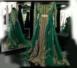 Elegant Emerald Green Muslim Formal Evening Dresses A Line Long Sleeves Abaya Designs Dubai Turkish Prom Dress Party Gowns Morocca8395841