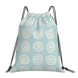 Backpack Abstract Pattern On A Light Blue Background Hand Drawn Spirals Portable Drawstring Bags Sports Bag BookBag For Travel