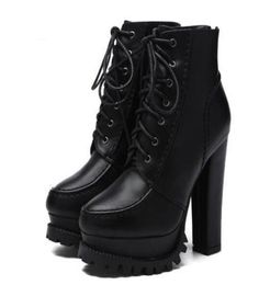 Fashion Women Gothic Boots Lace Up Ankle Boots Platform Punk Shoes Ultra Very High Heel Bootie Block Chunky Heel size 34395947607