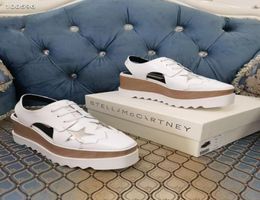 White Cowhide Leather Silver Star Women Sandals Stella Mccartney Platform Lady Shoes 7cm Wedge5912008