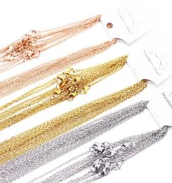 1mm 2mm Stainless Steel Link Chains Silver Gold Rose Gold Colour 4560cm Women Men DIY Necklaces Jewellery Fit Pendant Bulk 10pc6053916