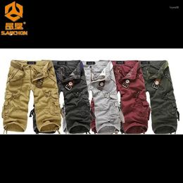 Men's Shorts Men Cotton Cargo Multi-Pockets Loose Solid Colour Tactical Outdoor Hiking Camping Pants Military Mens