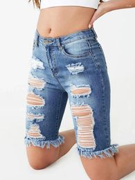 Women's Jeans Shorts High Waist Ripped Drape Stretch Tights Slim Female Sexy Women Ladies Denim