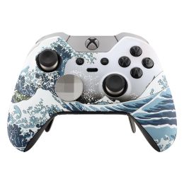 Cases eXtremeRate The Great Wave Soft Touch Front Housing Shell Faceplate for Xbox One Elite Controller with Thumbstick Accent Rings