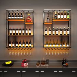 Modern Wine Rack Miniature Wall Mounted Decorative Shelf Led Lights European Style Wine Cabinet Hanging Vitrine Bar Furniture