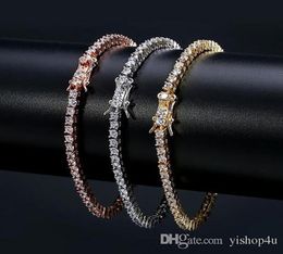 3mm Hip hop tennis chain bracelets cz paved for men women jewelry tennis bracelet mens jewelry gold silver rose gold 7inch 8inch4895006