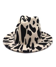 European US British Style Cow Print Jazz Felt Hat Faux Wool Fedora Hats Women Men Wide Brim Panama Party Formal Hat7055312