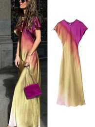 TRAF Summer Women Fashion Tie Dye Print Dress Vintage ONeck Midi Short Sleeve Dresses Female Casual Chic Satin 240412