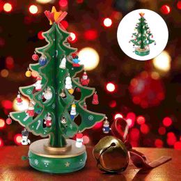 Classic Music Box Wooden Clockwork Design Christmas Tree With Pendants Miniature Handmade Music Box For Birthday Valentine's