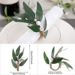 Napkin Green Leaves Rope Handmade Artificial Leaves Napkin Rings Jute Rope Napkin Holder Ring Wedding Party Table Decor