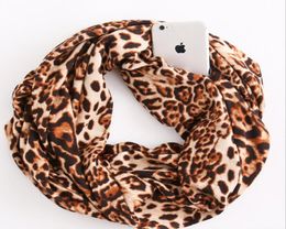 Fashion Portable Women Convertible Infinity Scarf With Zipper Pocket All Match Leopard print Travel Journey Scaves1687353